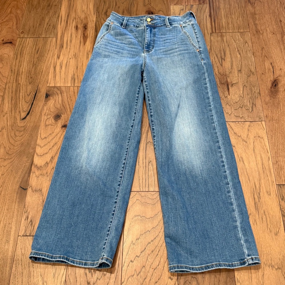 Judy Blue Trouser Column Wide Leg Jeans Medium Wash High Rise 7/28 Regular